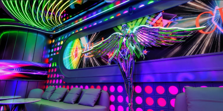 Modern nightclub venues in london  with boardroom table and presentation screen