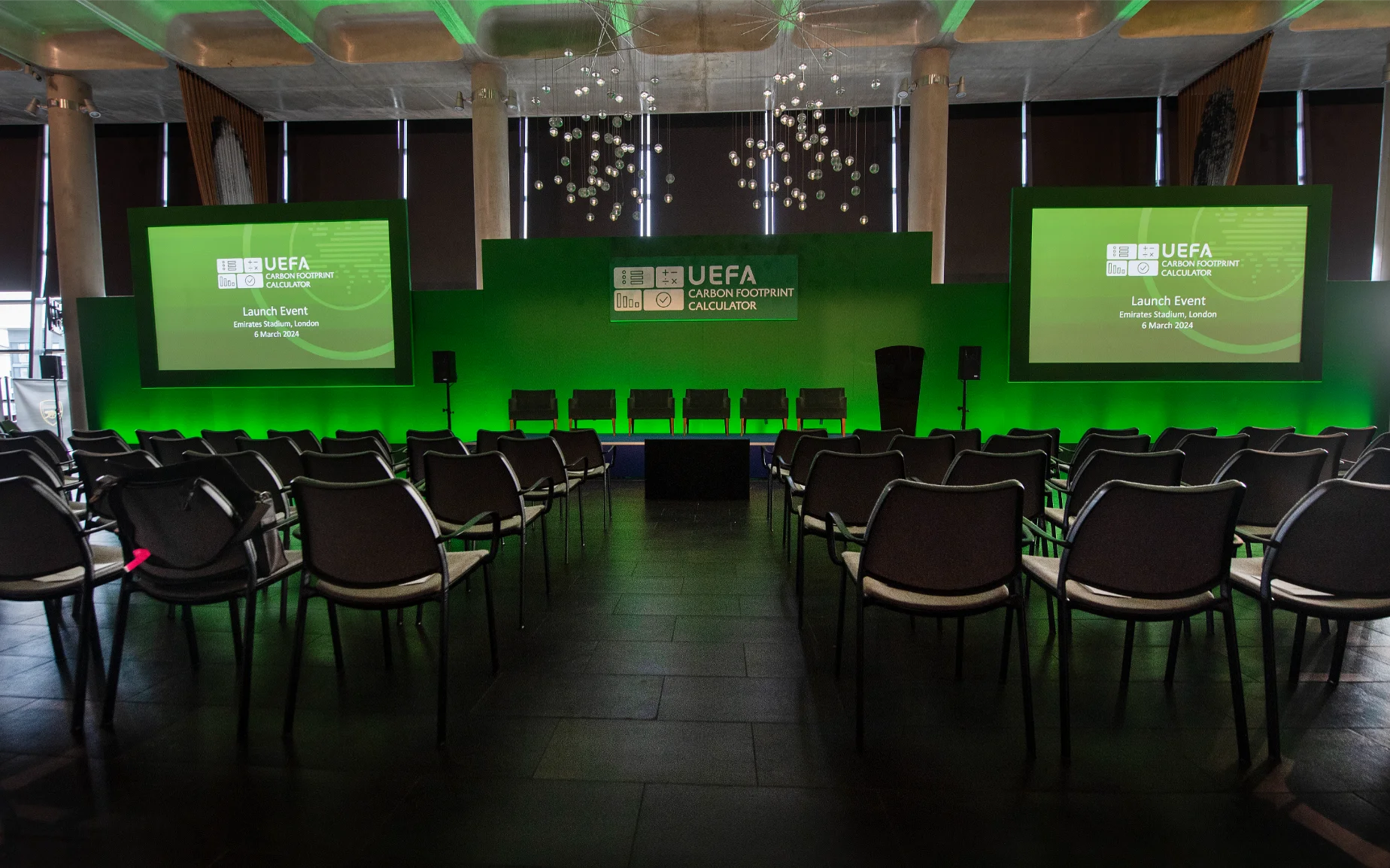 Modern large conference venues london with boardroom table and presentation screen
