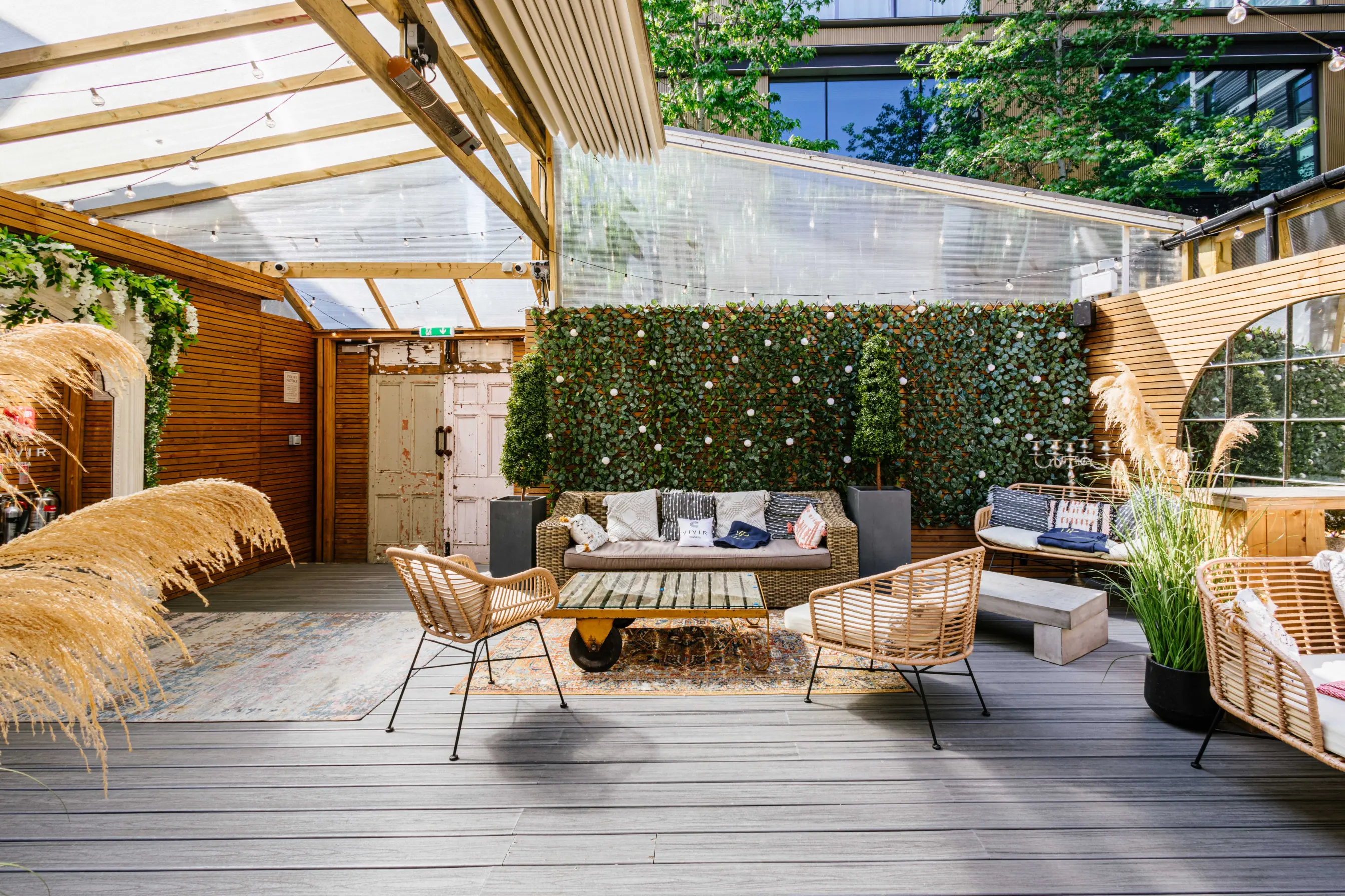 Modern wine tasting venues london with boardroom table and presentation screen