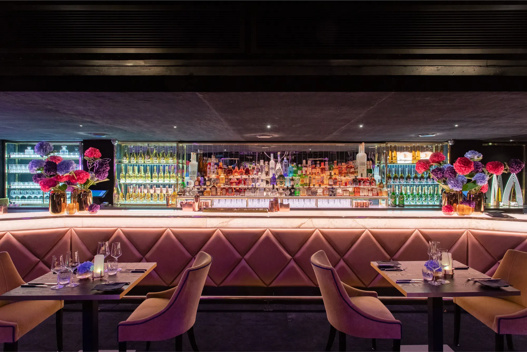 Modern secret hidden bar venues for private hire london with boardroom table and presentation screen