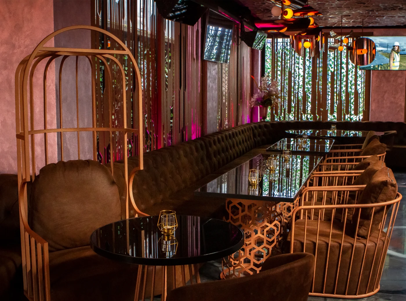 Modern 50th birthday party venues london with boardroom table and presentation screen