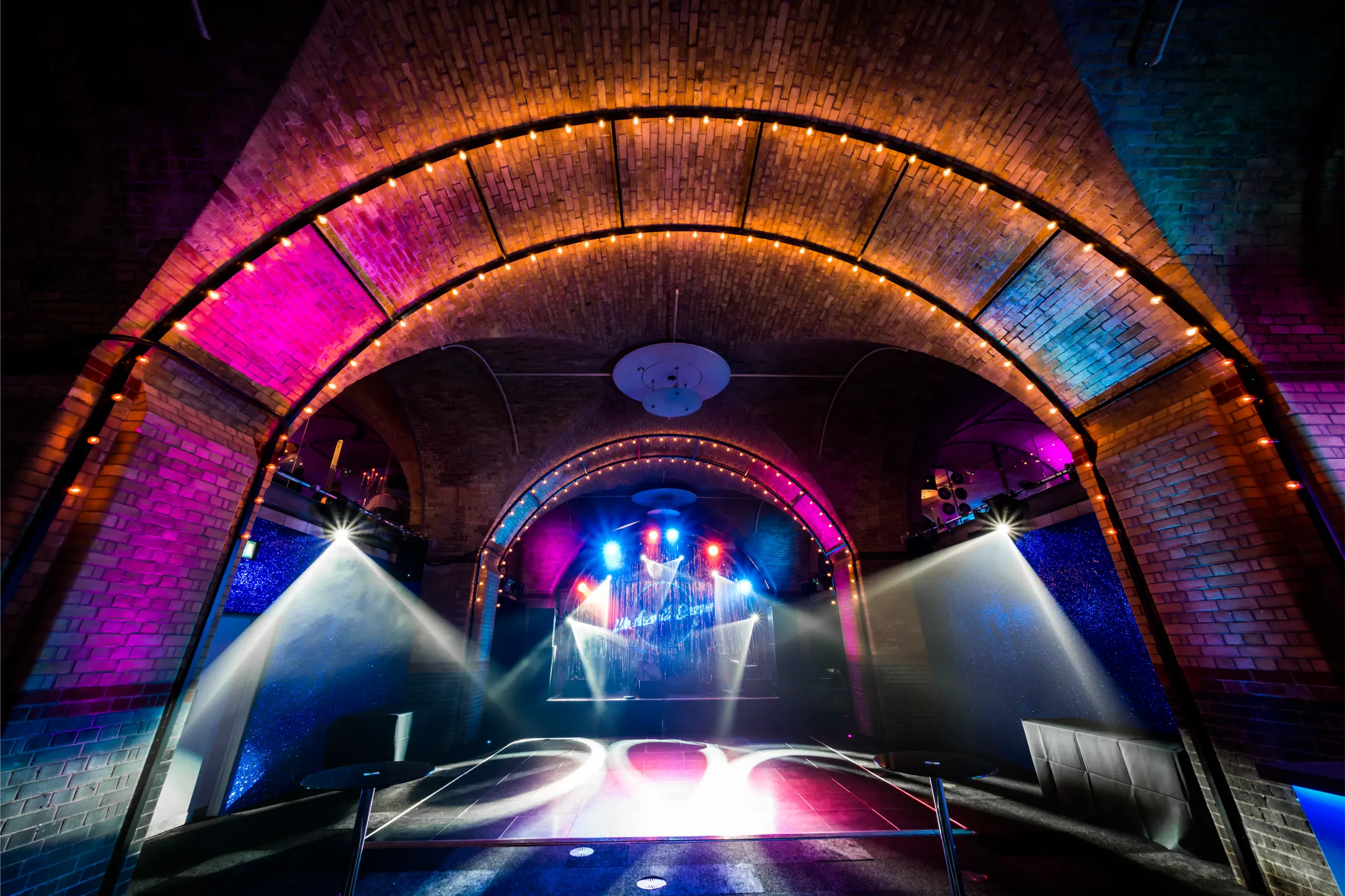 Modern staff party venues with boardroom table and presentation screen