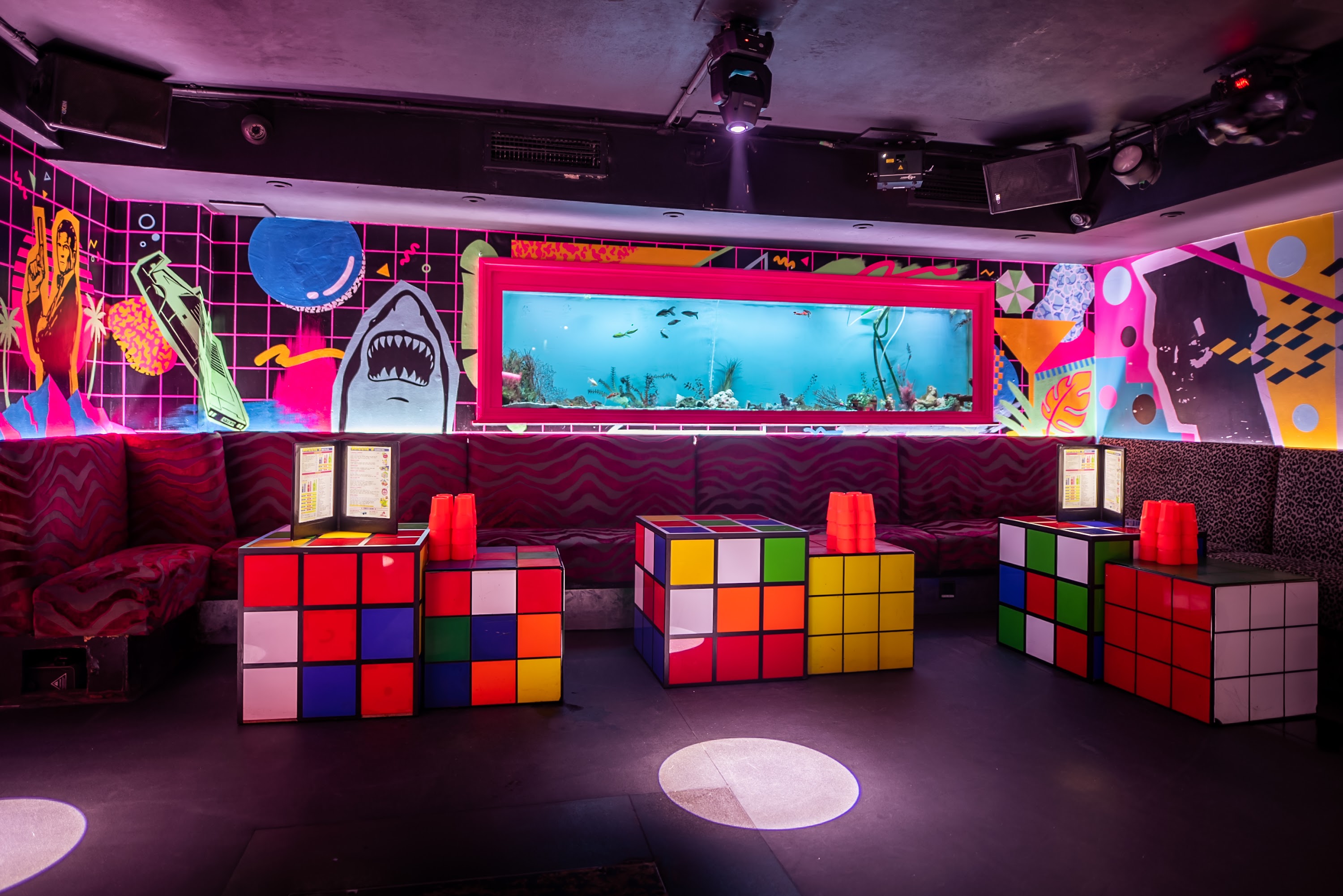 Modern 40th birthday party venues london with boardroom table and presentation screen